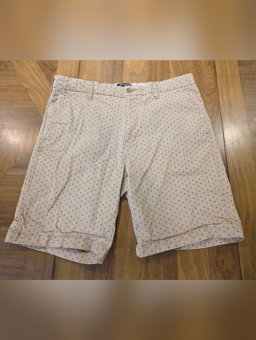 Dockers Anchor Hook Chino Shorts Sz 36 Khaki Flat Front Slash Pockets Stretch